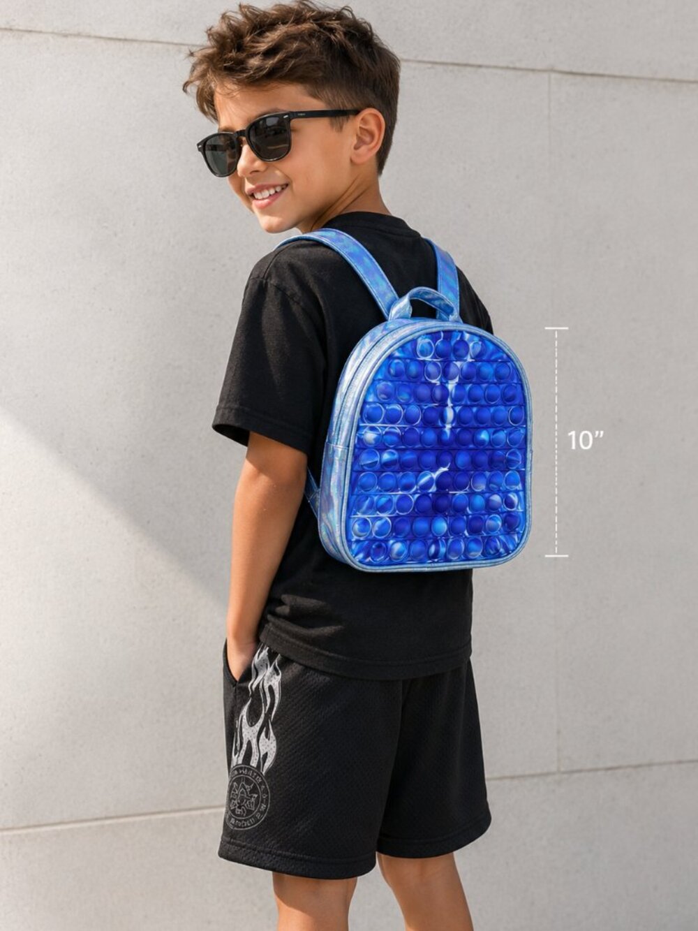 Blue Pop It Fidget Backpack Kids Silicone Bubble Backpack 10" Sensory School Bag